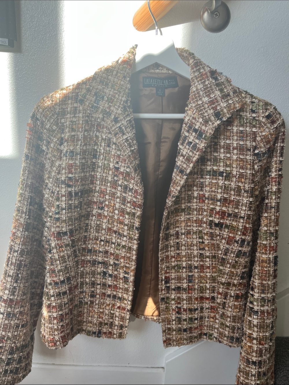 Lafayette 148 Wool Tweed Printed Open Front Blazer Brown - Picture 5 of 5